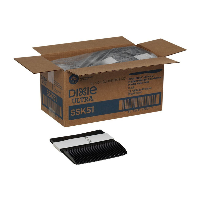 Dixie Ultra™ Smartstock ® Series-O Medium-Weight Polystyrene Plastic Knife Refill by GP Pro (Georgia-PACific), Black, 40 Knives per Refill, 24 Refills per Case