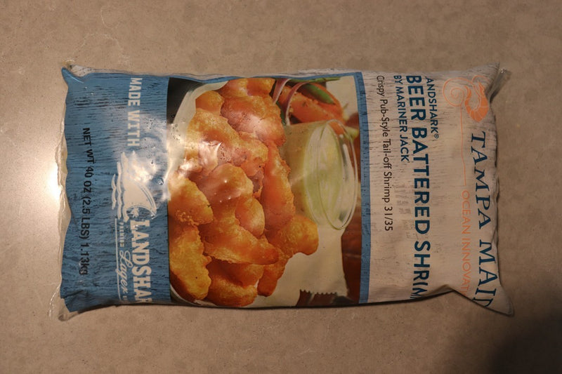 Landshark ® Beer Battered Shrimp 4/2.5 lb 31/35 Tail-Off