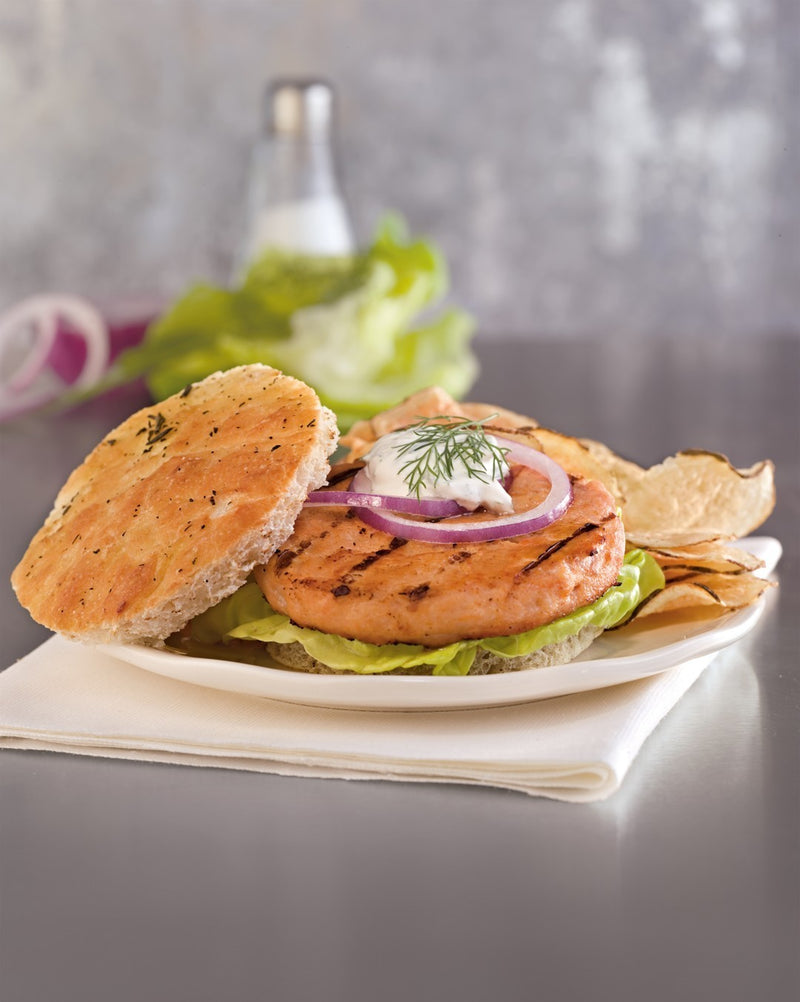 Salmon Burger 4 oz Par-Fried Portions, Frozen