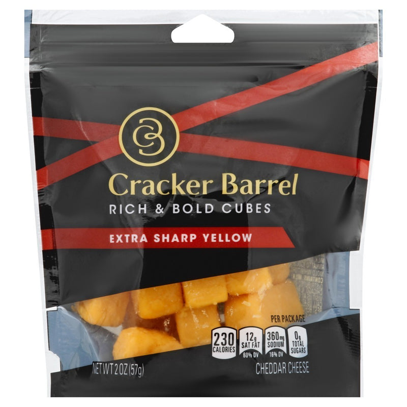 Cracker Barrel Rich & Bold Extra Sharp Yellow Cheddar Cheese Cubes, 2 oz Bag