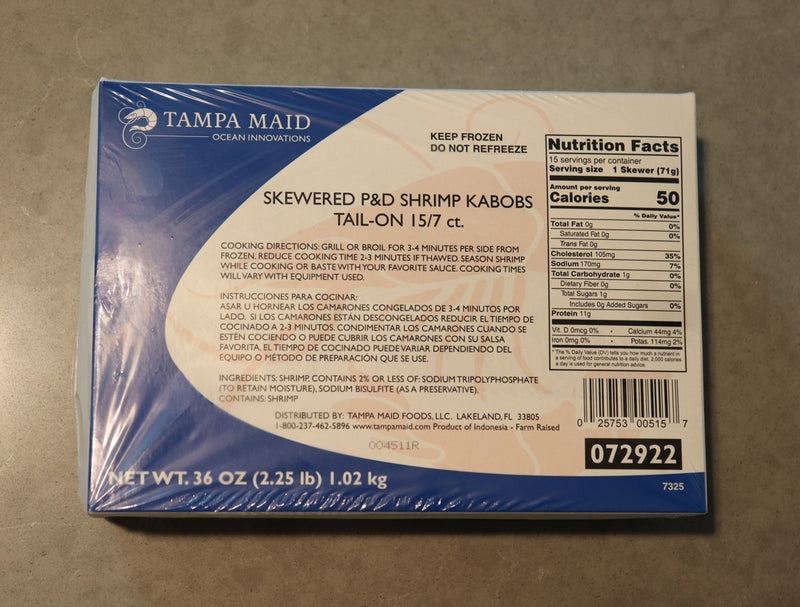Shrimp Raw Peeled & Deveined Skewered 4/15/7 CT