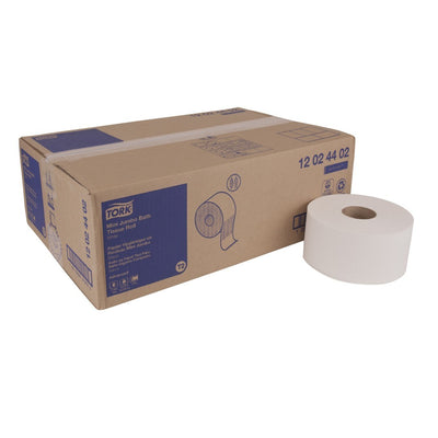 Tork Advanced Mini Jumbo Bath Tissue Roll, 2-Ply, 7.36' Diameter, White. 12 X 751'