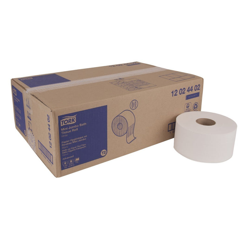 Tork Advanced Mini Jumbo Bath Tissue Roll, 2-Ply, 7.36' Diameter, White. 12 X 751'