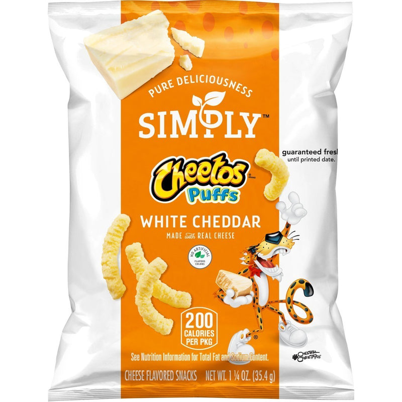 Cheetos Simply White Cheddar Puffs Cheese Flavored Snacks 1.25 oz Plastic Bag/64
