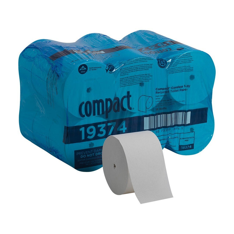Compact ® Coreless 1-Ply Recycled Toilet Paper by GP Pro (Georgia-PACific), 3000 Sheets per Roll, 18 Rolls per Case